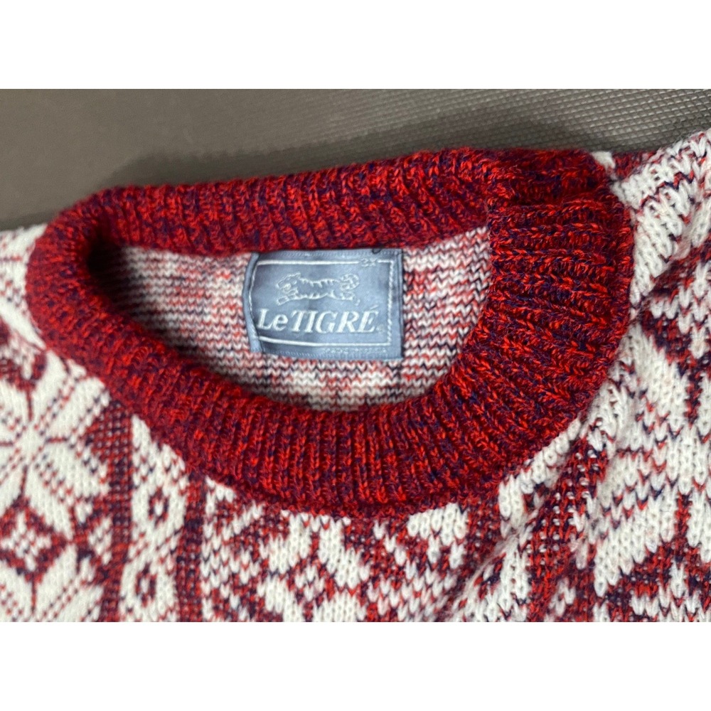 LE TIGRE Sweater Pullover Crew Neck Nordic‎ Holiday Acrylic USA XXL AOP Vintage - Picture 2 of 7